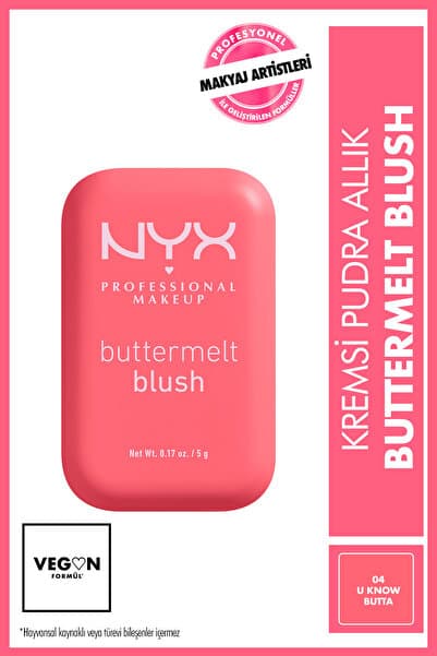 NYX Professional Makeup Buttermelt Blush 12 Saate Kadar Kalıcı Kremsi Pudra Allık - 04 U Know Butta
