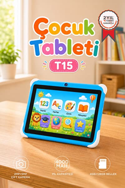 Torima Tablet 4GB 128GB Kılıf Hediyeli Çocuk Tableti T15 Mavi