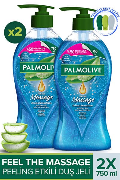 Palmolive Aroma Sensations Feel The Massage Peeling Etkili Duş Jeli 750 ml x2 Adet + Seyahat Kiti Hediye