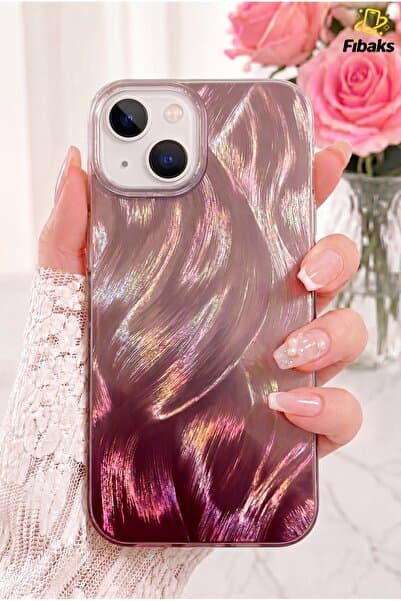 Fibaks iPhone 13/14/15 Kılıf Tüy Ebru Desenli Darbe Emici Rose Renkli Silikon Koruyucu Kapak