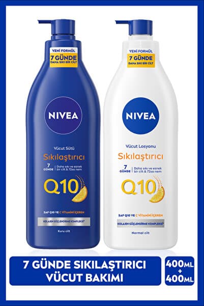 NIVEA Q10 Sıkılaştırıcı Vücut Bakım Sütü Kuru Cilt 400ml Ve Vücut Losyonu Normal Cilt 400ml, C Vitam