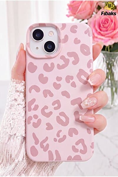 Fibaks iPhone 13/14/15 Kılıf Pembe Leopar Desenli Esnek İnce Yumuşak Silikon