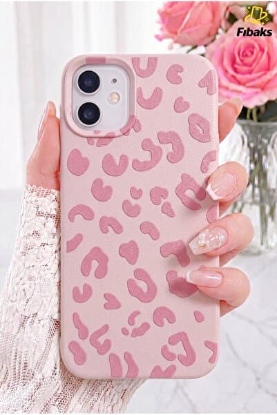 Fibaks iPhone 11 Kılıf Pembe Leopar Desenli İnce Yumuşak Silikon