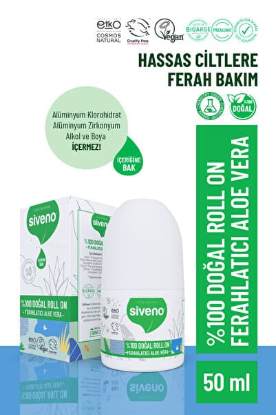 Siveno %100 Doğal Roll-on Aloe Vera Deodorant Ter Kokusu Önleyici Bitkisel Lekesiz Vegan 50 ml