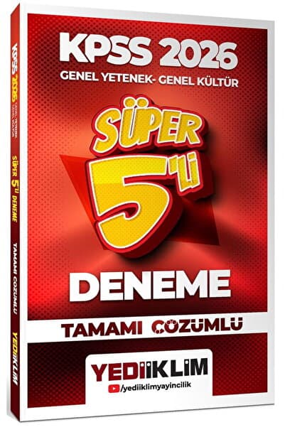 Yediiklim Yayınları 2026 KPSS Genel Yetenek Genel Kültür Tamamı Çözümlü Süper 5 li Deneme