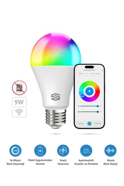 Şımart Akıllı RGB LED Ampul Wi-Fi 16M Renk, Uzaktan Kontrol ve Sesli Asistan Uyumlu