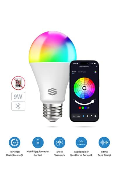 Şımart Akıllı Rgb Led Ampul Bluetooth 16m Renk, Ayarlanabilir Parlaklık