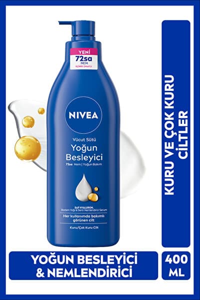 NIVEA Yoğun Besleyici Vücut Sütü 400 ml, 72 Saat Nemlendirici,Hızlı Emilir,Badem Yağı,Kuru Cilt