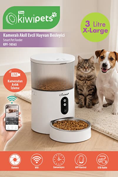 Tiny Kiwipets 10565 Akıllı Otomatik Mama Kabı Kameralı Sesli, Mobil Uygulamalı, Zamanlayıcı ve Manuel Besleme