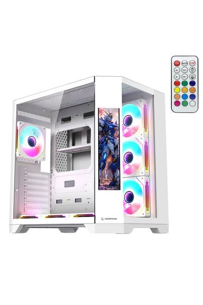 Rampage NOVA 9.16'' Lcd Ekranlı Hub+Kumanda Beyaz 7x12cm ARGB Pwm Fan Gaming Oyuncu Kasası