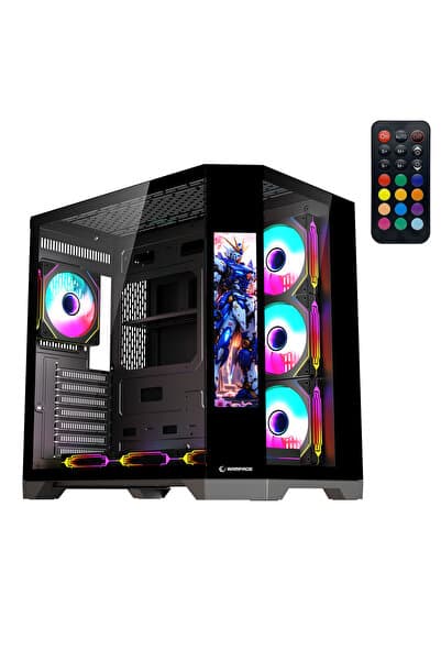 Rampage NOVA 9.16'' Lcd Ekranlı Hub+Kumanda Siyah 7x12cm ARGB Pwm Fan Gaming Oyuncu Kasası