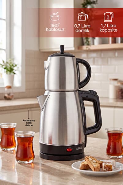 Sinbo STM-5827 2’si 1 Arada Paslanmaz Çelik Çay Makinesi ve Su Isıtıcı Kettle