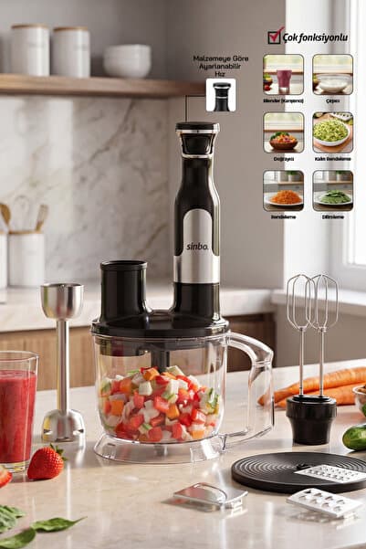Sinbo SHB-7534 Blender Seti | Çelik Blender, Çırpıcı, Doğrayıcı, Rende ve Dilimleme Aparatlı Mutfak Robotu