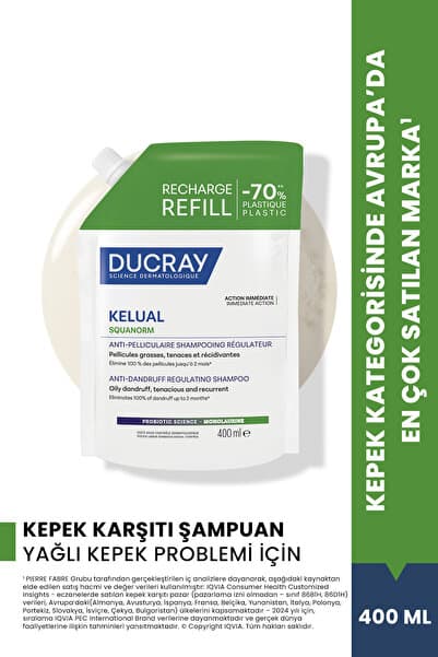 Ducray Kelual Squanorm Yağlı Saçlar İçin Arındırıcı Etkili Kepek Şampuanı Refill 400ml