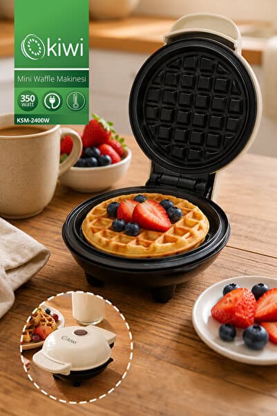 Kiwi Mini Ksm-2400w Yapışmaz Plakalı Waffle Makinesi Krem