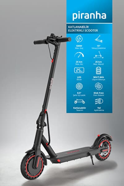 Piranha 5010 500W Elektrikli Scooter | 36V 7.8Ah Pil | LED Aydınlatma | LCD Ekran | Katlanabilir | Uygulama