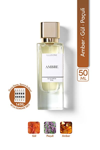 ILLUSIONE FRAGRANCE Ambre Edp Kadın Parfüm 50ml | Amber - Paçuli - Gül | Bergamot, Sedir, Karanfil, Vetiver