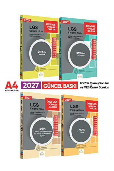 Karakutu Yayınları 2027 LGS 8.Sınıf Çıkmış ve MEB Örnek Sorular Çalışma Kitabı 4lü SET A4 RENKLİ Baskı
