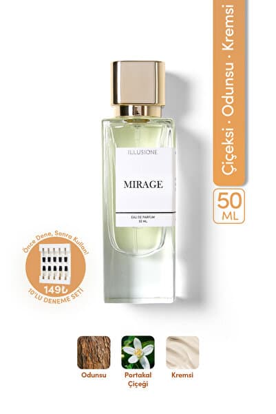 ILLUSIONE FRAGRANCE Mirage Edp Kadın Parfüm 50ml | Çiçeksi -Odunsu- Kremsi | Portakal Çiçeği, Sümbülteber, Vanilya, Misk