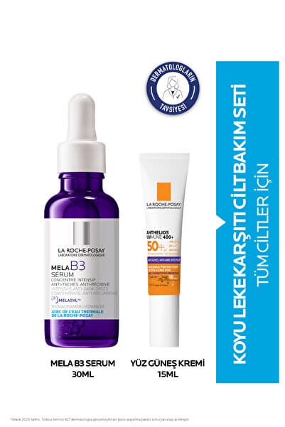 La Roche Posay Leke Karşıtı Cilt Bakım Seti: MELA B3 Serum 30ml&Anthelios Uvmune HEVL+ SPF50+ Yüz Güneş Kremi 15ml