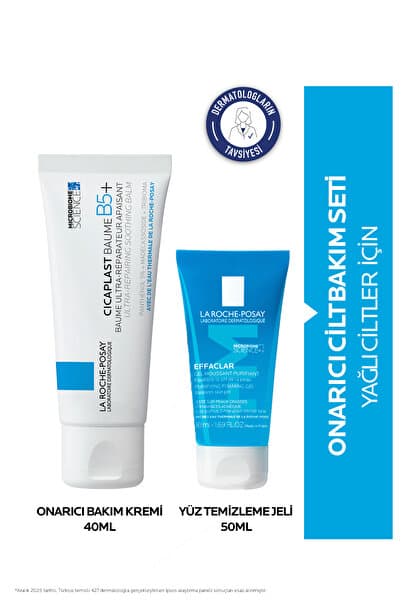La Roche Posay Yağlı Ciltler İçin Onarıcı Bakım Seti: Cicaplast Baume 40ml & Effaclar Yüz Temizleyici 50ml