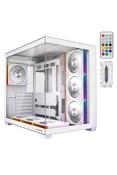 Rampage ARES V2 Temperli Camlı Beyaz 7*12cm ARGB Pwm Fan + Kumanda ATX Mid-T Gaming Oyuncu Kasası