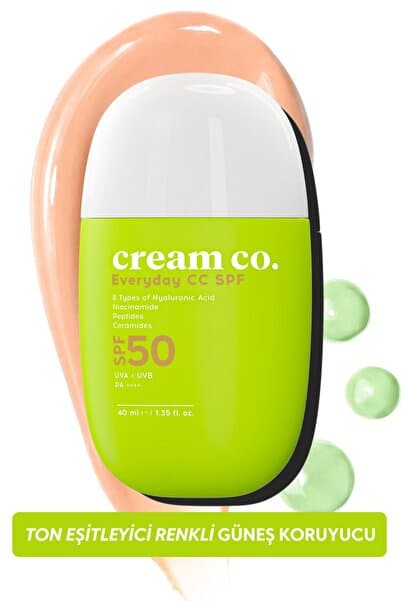 Cream Co. CC Krem SPF 50 Ton Eşitleyici Güneş Kremi | Leke Karşıtı Aydınlatıcı | Kızarıklık Karşıtı | Peptit