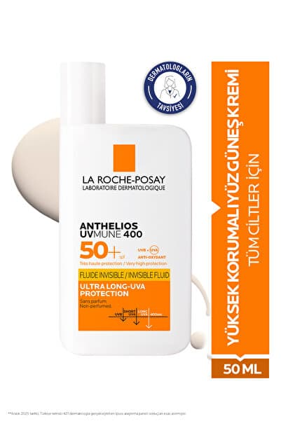 La Roche Posay Anthelios Uvmune 400 Invisible Fluid Tüm Cilt Tipleri İçin Yüksek Koruma SPF50+ Yüz Güneş Kremi 50ML