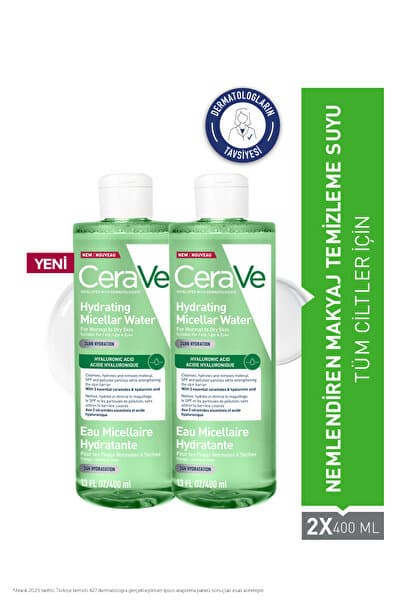 CeraVe Hyalüronik Asit İçerikli Nemlendiren Micellar Makyaj Temizleme Suyu 400 ml X 2 ADET
