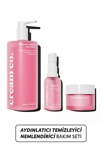 Cream Co. Canlandırıcı Temizleyici Aydınlatıcı Nemlendirici Set (Hyaluronic Acid + Peptide + Niacinamide)