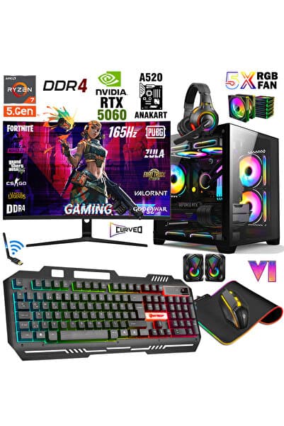 Zeiron Wolfazer X50 Ryzen 7 5700 16GB RAM 1TB SSD RTX5060 24" 165Hz Hazır Sistem Oyuncu Masaüstü Bilgisayar