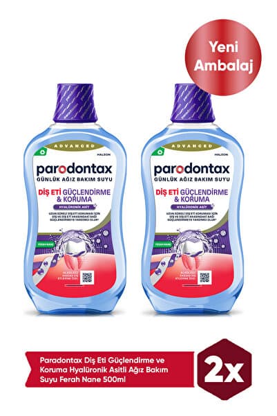 Parodontax Diş Eti Güçlendirme Ve Koruma Hyalüronik Asitli Ağız Bakım Suyu Ferah Nane 500ml X2