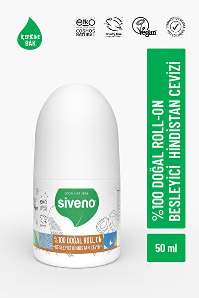 Siveno %100 Doğal Roll-on Hindistan Cevizli Deodorant Ter Kokusu Önleyici Bitkisel Lekesiz Vegan 50 ml