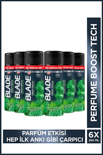 Blade Green Dream Erkek Alüminyumsuz Deodorant 6x200 ml Hızlı Kurur,Leke Bırakmaz