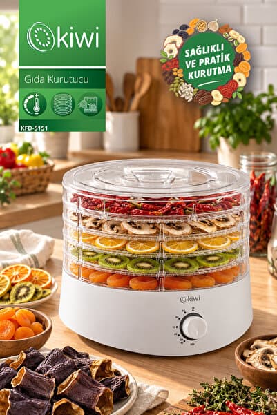 Kiwi KFD-5151 Gıda Kurutucu | 5 Tepsili | 40–70 °C Ayarlı | Meyve ve Sebze Kurutma