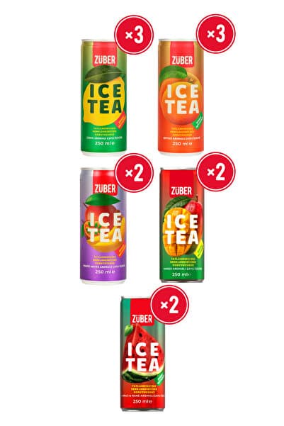 Züber Ice Tea Yeni Soğuk Çay Deneme Paketi 250ml x 12 Adet (Limon, Şeftali, Tropik, Karpuz&Nane, Mango)