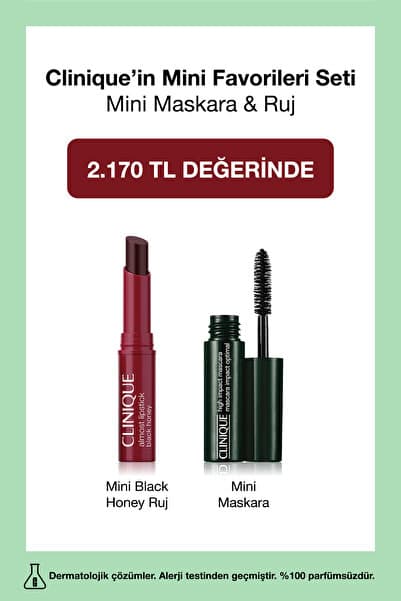 Clinique Mini Favorileri Seti | Mini Almost Lipstick Black Honey Ruj 1.2gr + Mini Siyah Maskara 3.5ml