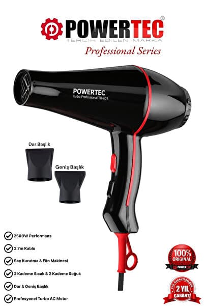 Powertec TR-601 (2500 W) Turbo Professional Series Fön Makinesi & Saç Kurutma 2.7m Uzun Kablolu Yeni Versiyon