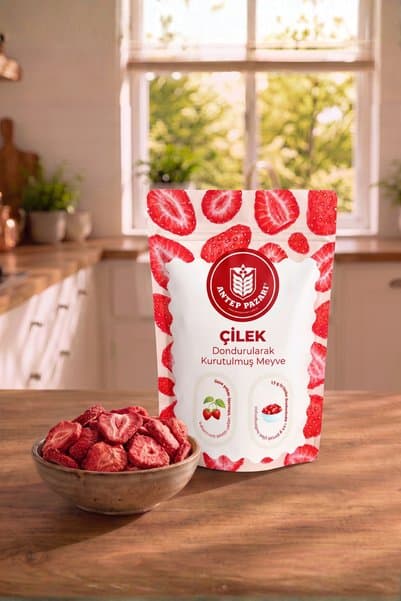 Antep Pazarı Çilek Kuru Meyve Cipsi - Dondurularak Kurutulmuş Freeze Dried Çıtır Çilek - 15g