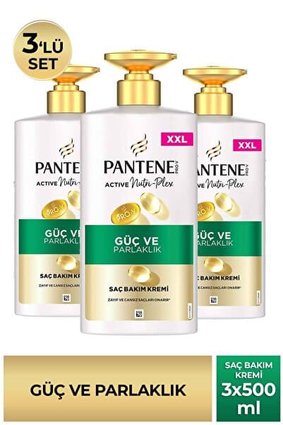 Pantene Pro-V Güç ve Parlaklık, Elektriklenen Cansız Saçlar İçin Saç Bakım Kremi 500ml Pompalı Şişe x3Adet