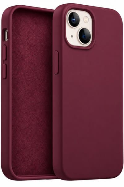 Fibaks iPhone 13/14/15 Kılıf Soft Touch İçi Kadife Yumuşak Silikon Bordo Renkli Lansman Kamera Korumalı Dark Cherry Burgundy