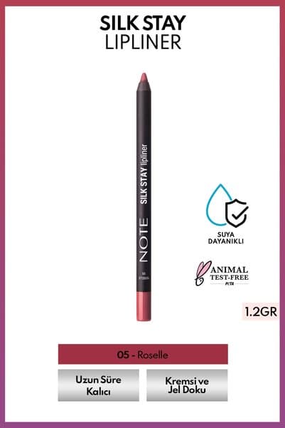 Note Cosmetics Silk Stay Lipliner Suya Dayanıklı İpeksi Dudak Kalemi - 05 Roselle - Pembe