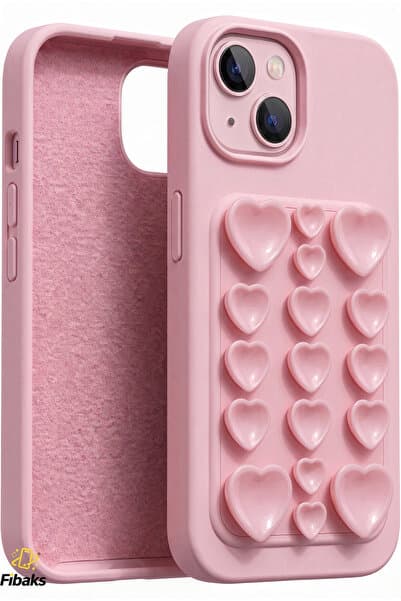 Fibaks iPhone 13/14/15 Kılıf Kendinden Vakumlu İçi Kadife Kalp Desenli Soft Silikon Telefon Kılıfı – Güçlü Tutuş & Estetik Tasarım Rose