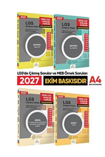 Karakutu Yayınları 2027 LGS 8.Sınıf Çıkmış ve MEB Örnek Sorular Çalışma Kitabı 4lü SET A4 RENKLİ Baskı
