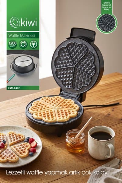 Kiwi Ksm-2442 Yapışmaz Plakalı Paslanmaz Çelik Waffle Makinesi