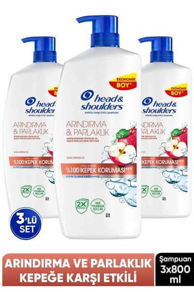 Head & Shoulders Arındırma ve Parlaklık Elma Sirkesi İle Kepek Karşıtı Şampuan Pompalı 800 ml x 3 Adet