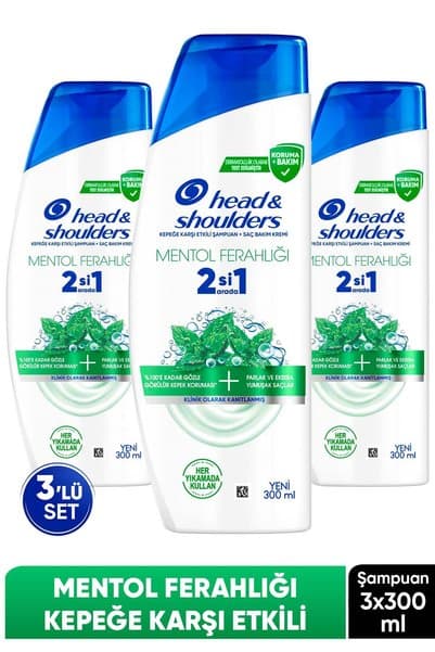 Head & Shoulders Mentol Ferahlığı 2'si 1 Arada Kepek Karşıtı Şampuan 300 ml x 3 Adet