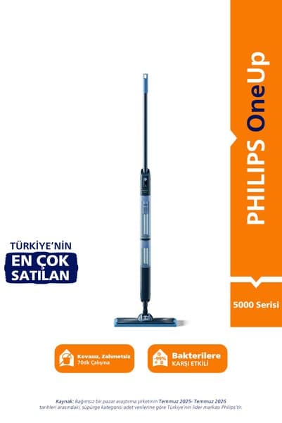 Philips 5000 Serisi OneUp Elektrikli Mop, Bakterilere karşı %99,9 etkili, 360 derece başlık, (XV5113/01)