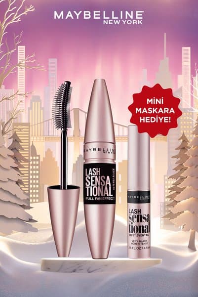 Maybelline New York Lash Sensational Maskara Intense Black Siyah + Mini Lash Maskara