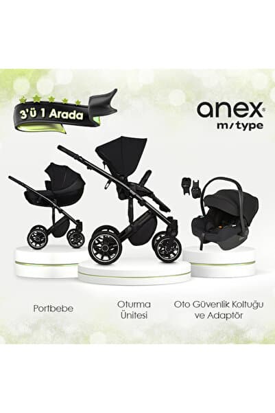 Anex m/type - 3'ü 1 Arada Portbebeli ve Oto Koltuklu Bebek Arabası Seti ve Cosmo - Siyah